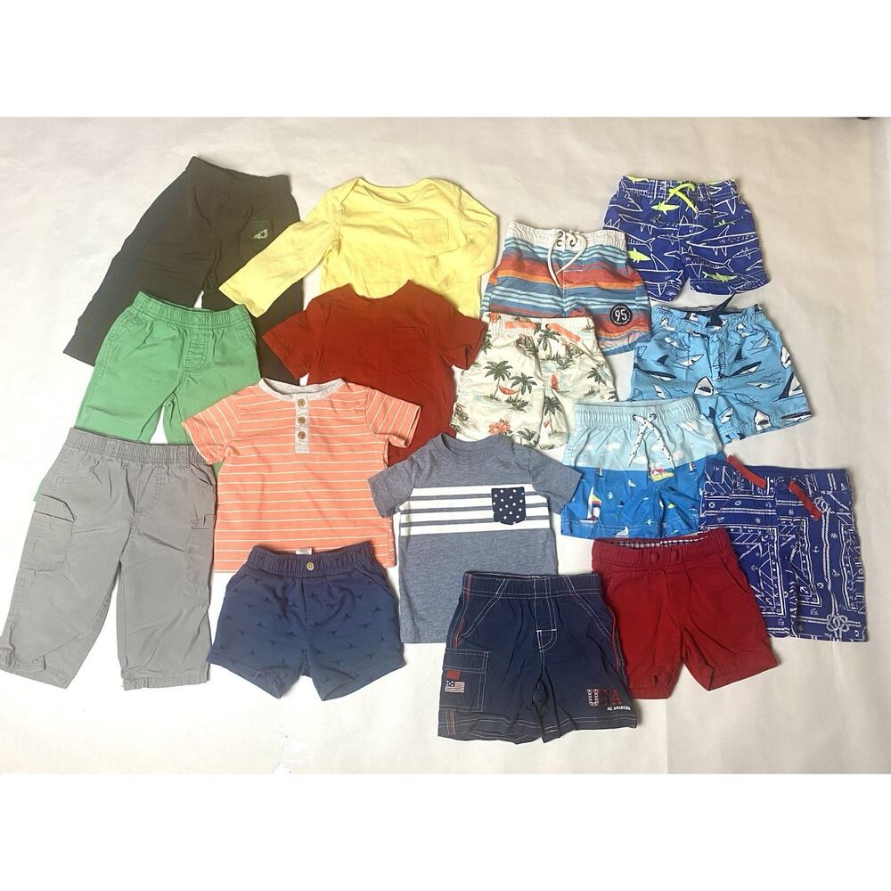 SOLD‼️ 12M Baby Boys Clothes Bundle 16 Pc Pants Shorts Tops Swim Trunks
